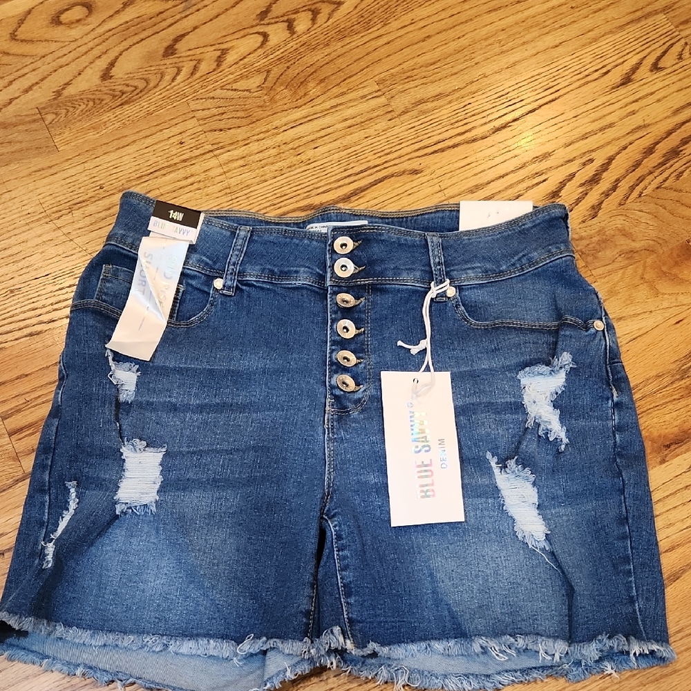 Blue Savvy Trendy Button-Up Distressed Jean Shorts